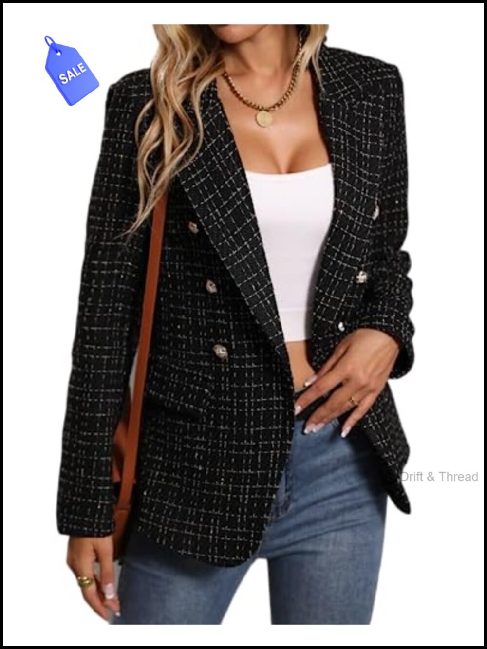 Tweed Blazer Plaid Jacket Business Casual Coat Relaxed Fit